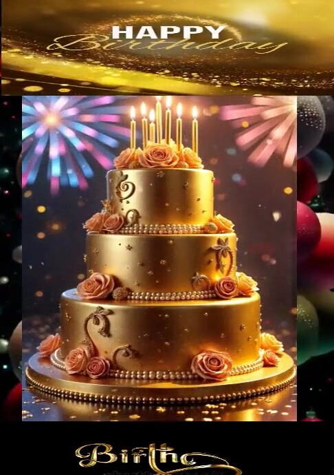 Golden Joyful Birthday Song with cake A4 template