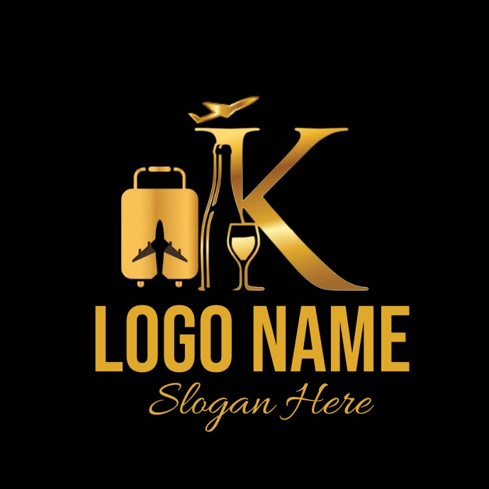 Golden  K alphabet wine  travel logo Logotyp template