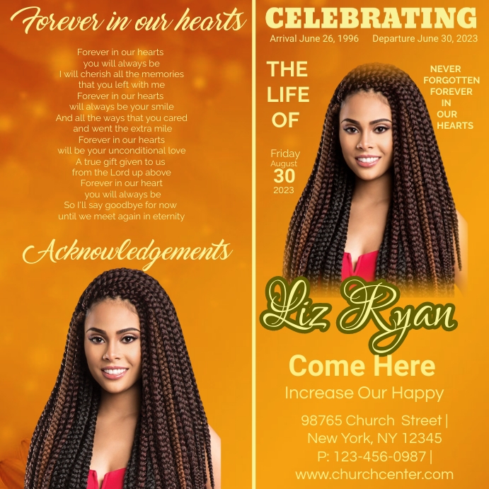 Golden Magazine Style Funeral Program , brown Instagram na Post template