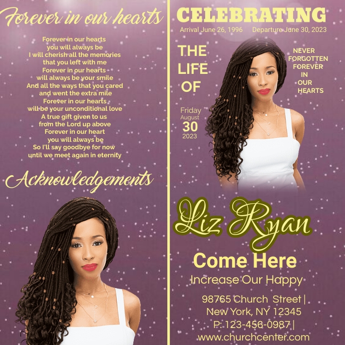 Golden Magazine Style Funeral Program , brown Instagram Post template