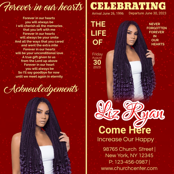 Golden Magazine Style Funeral Program , brown Instagram Post template