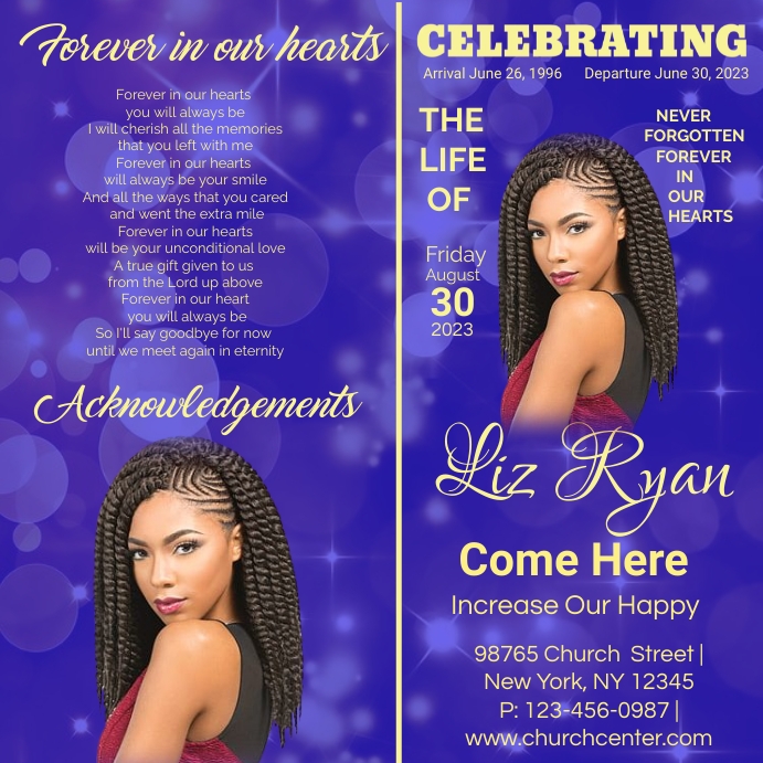 Golden Magazine Style Funeral Program , brown Instagram 帖子 template