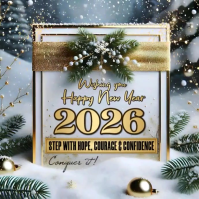 Golden Maximalist Happy New Year 2026 Greeting  Square (1:1) template