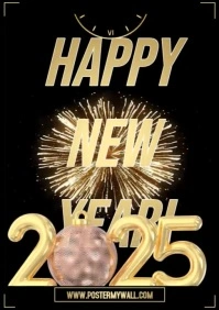 Golden Maximalist Happy New Year Greeting Video  A4 template