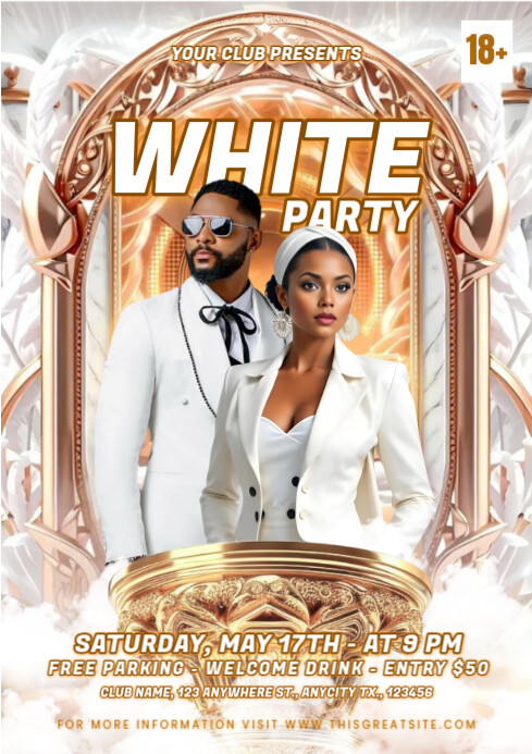 Golden Maximalist Luxury White Party A4 Template | PosterMyWall