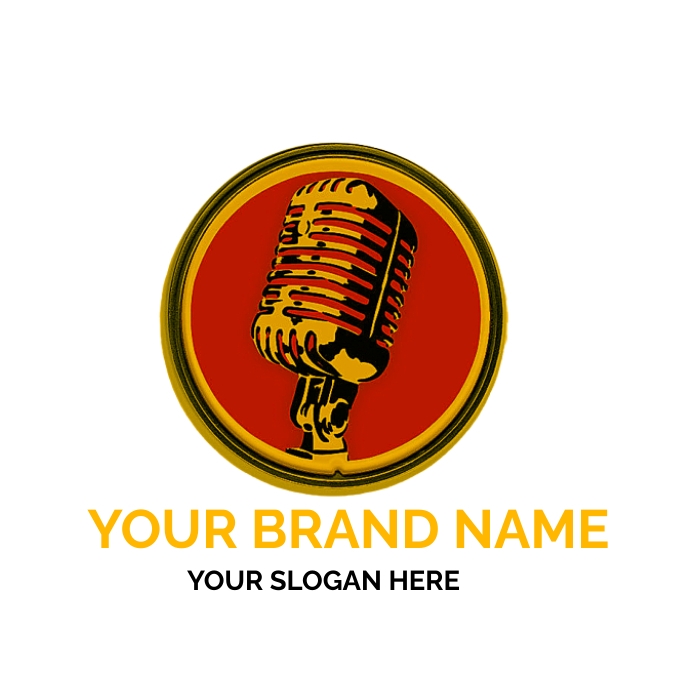 Golden microphone logo, Golden music logo Gol Logotyp template