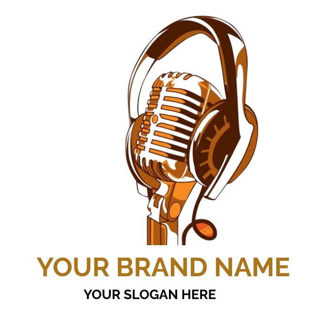 Golden microphone logo, Golden music logo Gol Logotyp template