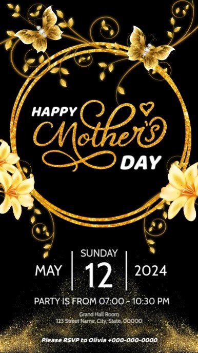 Golden Mother's Day Party Video Digital Display (9:16) template