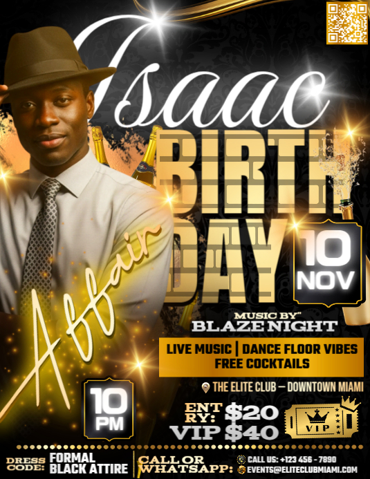 Golden Night Birthday Celebration Flyer Template | PosterMyWall