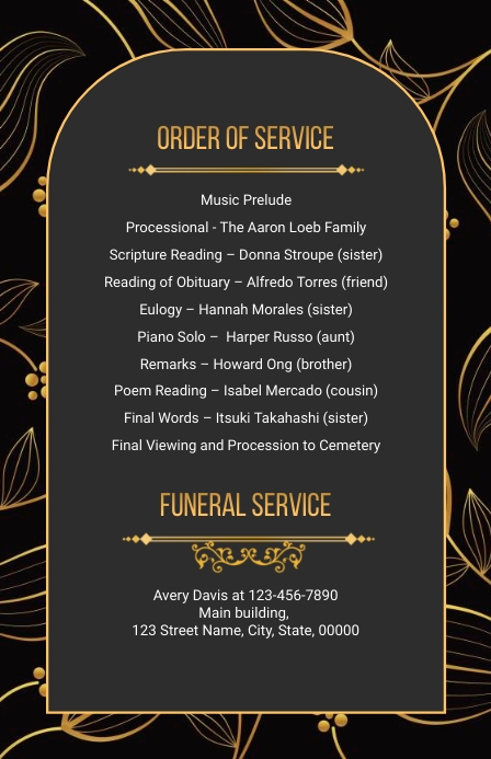 golden order of service template ความกว้างแบบครึ่งหน้า