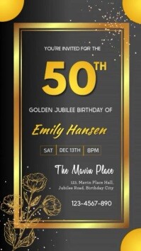 Golden Professional 50th Birthday Party Invitation  Instagram Story template