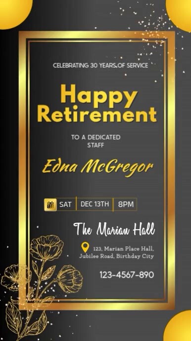 Golden Professional Happy Retirement Party Invitation  Instagram Story template