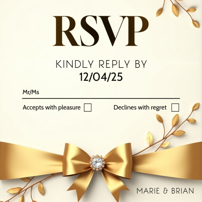 Copy of golden ribbon RSVP wedding invitation confirmation | PosterMyWall
