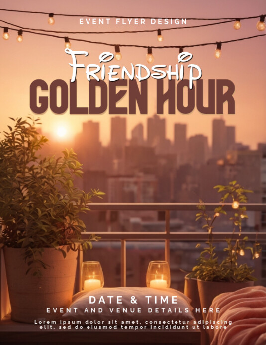 Golden Rooftop Sunset Background for Friendship Flyer Ulotka (US Letter) template