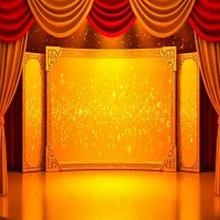 Golden Stage Curtain Reveal Animation – Luxurious Cinematic Opening with Sparkling Lights Post Instagram template