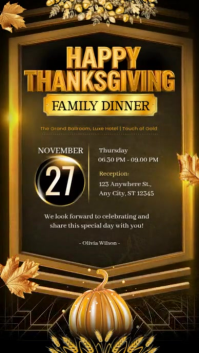 Golden Thanksgiving Dinner Invitation Instagram Reel template
