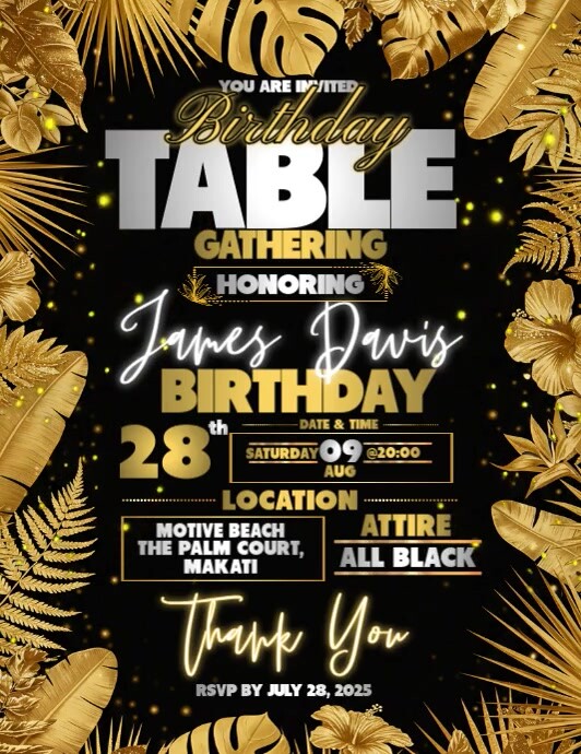 Golden Vibes: A 28th Birthday Table Affair Folheto (US Letter) template