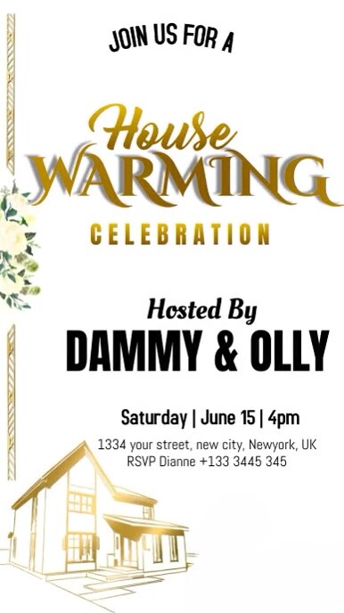 Golden White Illustrative House Warming Invit Template | PosterMyWall