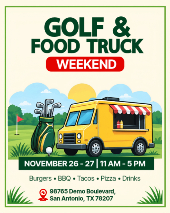 Golf & Food Truck Weekend Flyer | Golf Tournament Food Truck Festival ...