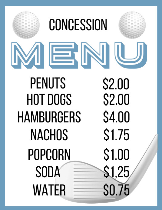 Golf Course Menu Template Plantilla de golf concession Menu | PosterMyWall
