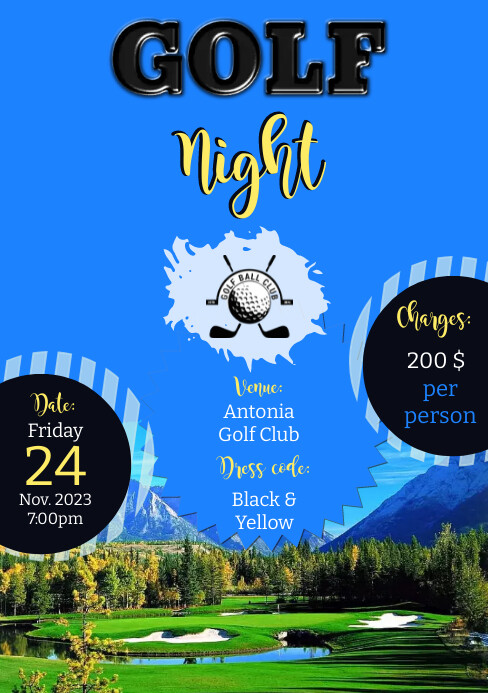 GOLF NIGHT TOURNAMENT FLYER POSTER A5 template