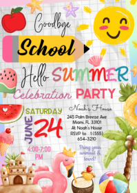 Goodbye School Hello Pool Invitation Template, Printable End Of School Pool Party Invite, Editable S A6