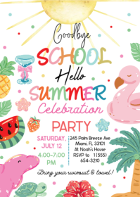 Goodbye School Hello Summer Invitation A6 template
