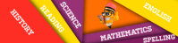 Colorful School Subjects Banner with Cartoon Pencil Character template