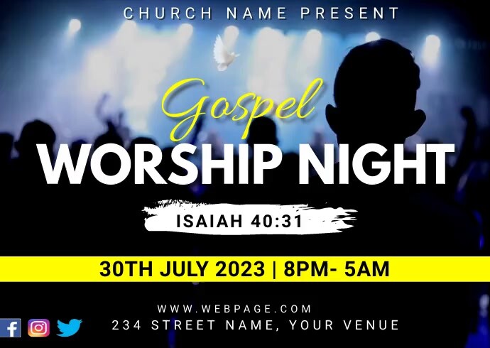 Gospel night, worship night Postcard template