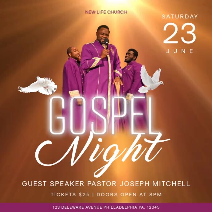 Gospel Night Church Event Square Video template