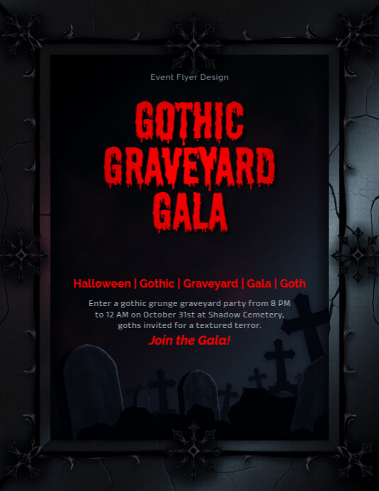 Gothic Graveyard Texture Invite Design for Dark Halloween Flyer (US Letter) template