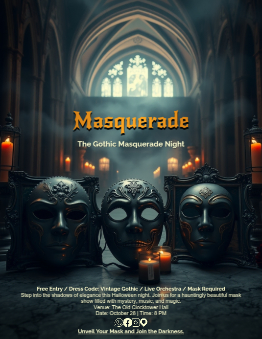 Plantilla de Gothic Vintage Halloween Mask Show Flyer Template ...