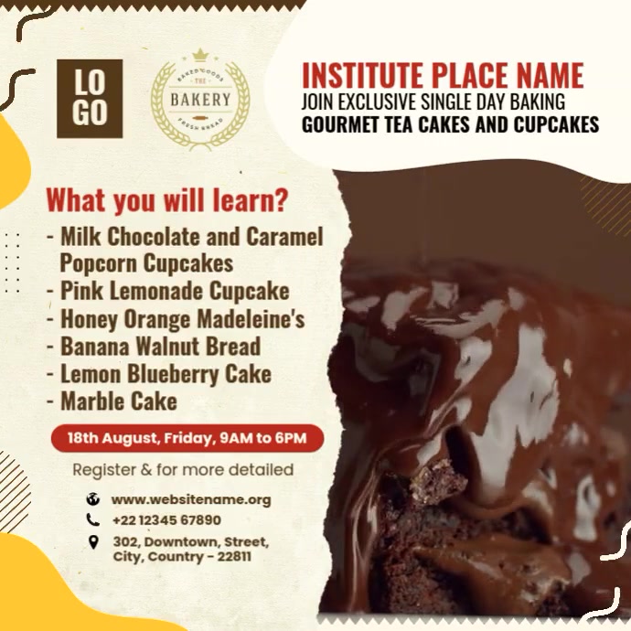 Cake Course Poster Gourmet Cakes Workshop Ad Template | PosterMyWall