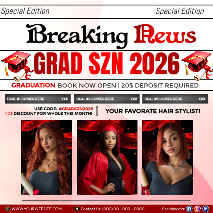 Grad SZN 2026 Hair Booking Flyer Template | PosterMyWall
