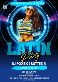 Gradient Latin Nights Nightclub Flyer A6 template