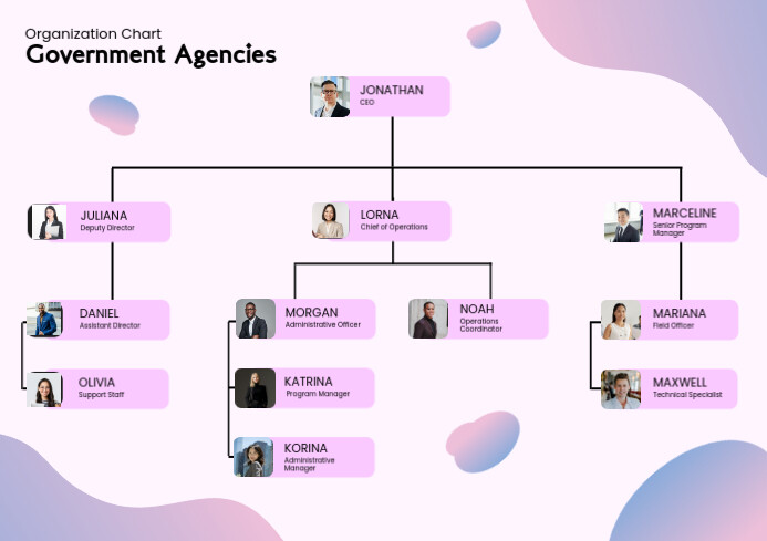 Gradient Minimalist Organization Structure Government Agencies (A4 Landscape) template