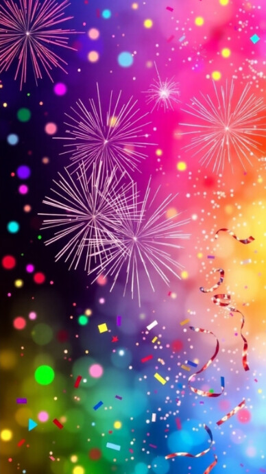 Gradient Multi-color Fireworks Background  Digital Display (9:16) template