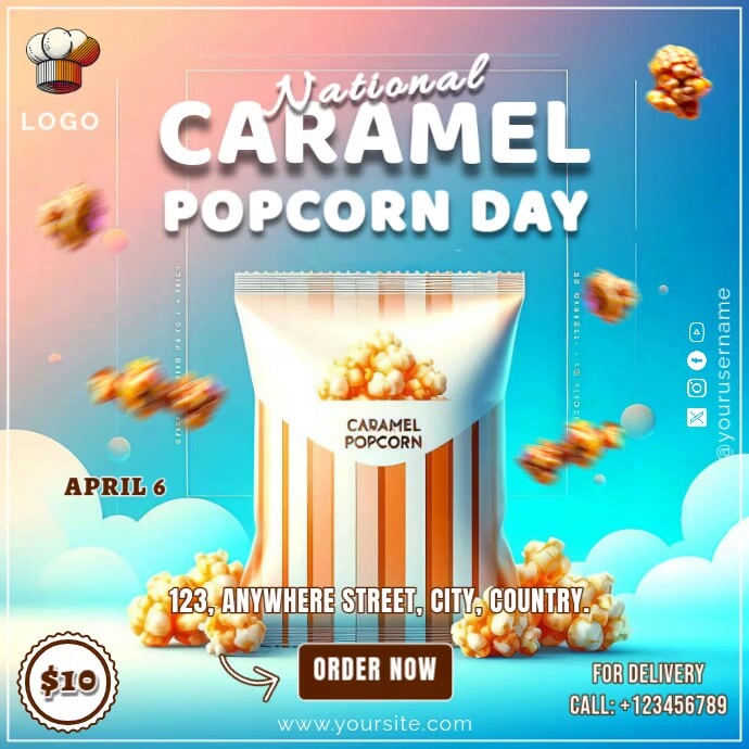 Gradient National Caramel Popcorn Day Instagram Plasing template