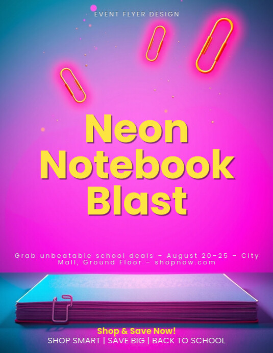 Plantilla de Gradient Neon Notebook Blast Back To School Sale Flyer ...