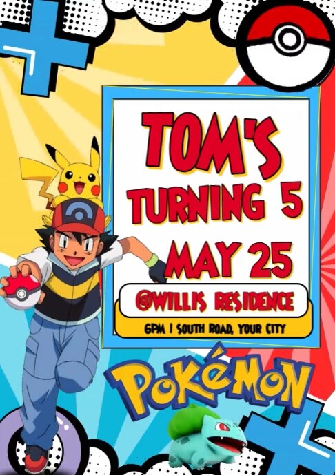 Gradient Pokemon Party Invitation A4 template