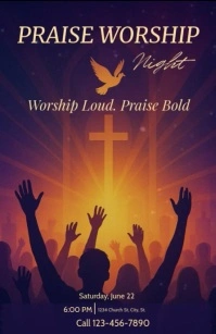 Gradient Praise & Worship Night Tabloid template
