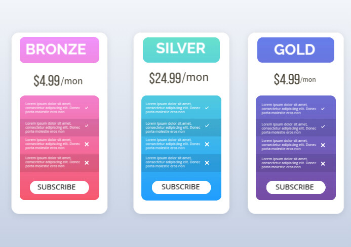 Gradient Pricing Plan Templates A4