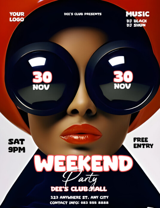 Gradient Red And White Background Weekend Party Flyer (us Letter
