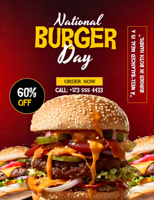 Gradient Red Background Gradient National Burger Day Flyer (us Letter) template