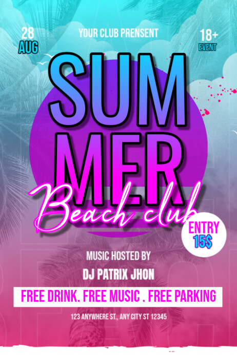gradient summer beach club poster 海报 template