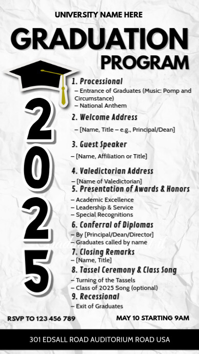 Graduation program,event, party, class of 2025 Instagram-verhaal template