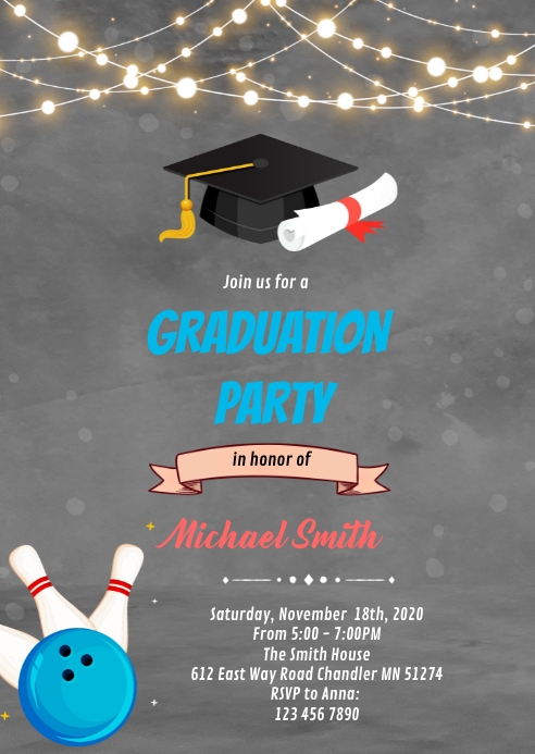 Graduation bowling invitation Template | PosterMyWall