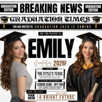 Graduation Breaking News Celebration Invitation Instagram Post template