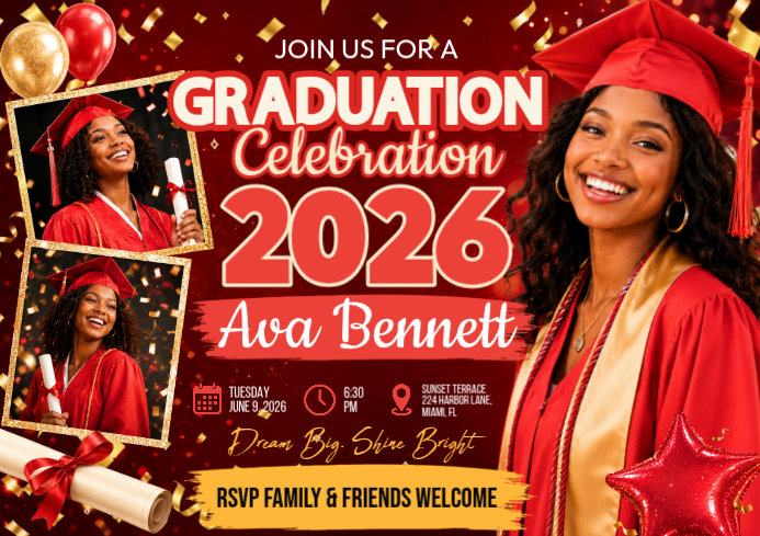 Red Graduation Celebration A4 Template | PosterMyWall