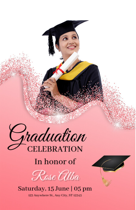 Graduation celebration pink abstract design Meia página larga template